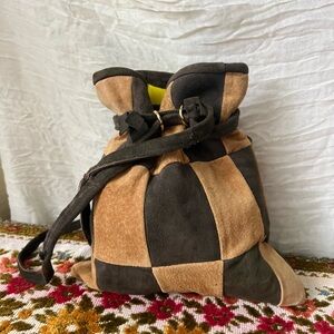 Vintage Handmade Suede Patchwork Bucket Bag